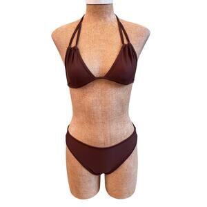 Diesel Chocolate Brown Two Piece Sexy Bikini Triangle Top Bathing Swim Suit S/M